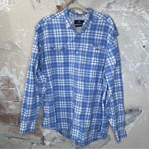 Vineyard vines Performance Harbor Shirt XL blue white plaid fishing outdoors